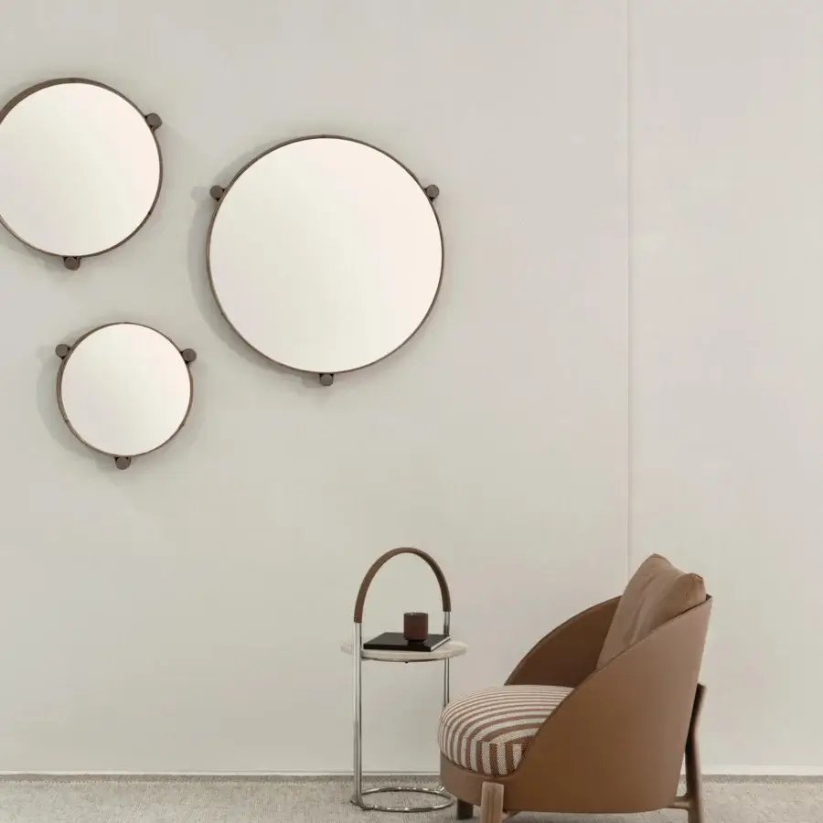 Exceptional Cierre1972 Catarina lounge chair with brownish-tan textile and satin-finish walnut wood frame