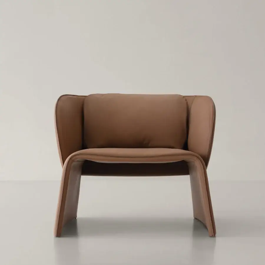 Lavish Cierre1972 Knight lounge chair in earthy brown leather with organically curved form crafted in Italy