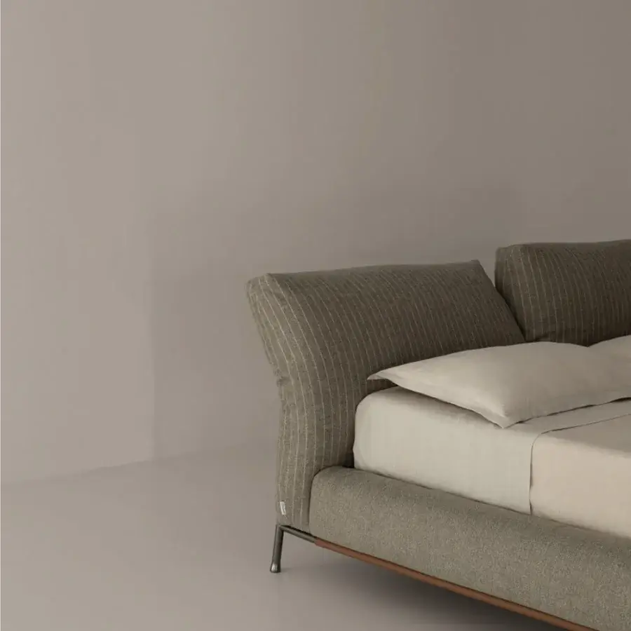 Harmonious Cierre1972 Chapeau Bed built with textured olive green fabric and subtle satin-finish wood trim for personalized comfort