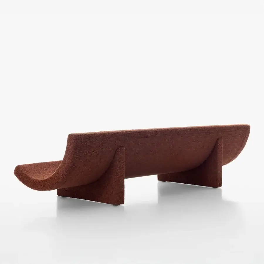 Exceptional Acerbis Trench sofa with warm earthy brown textured textile and impeccably integrated armrests crafted in Italy