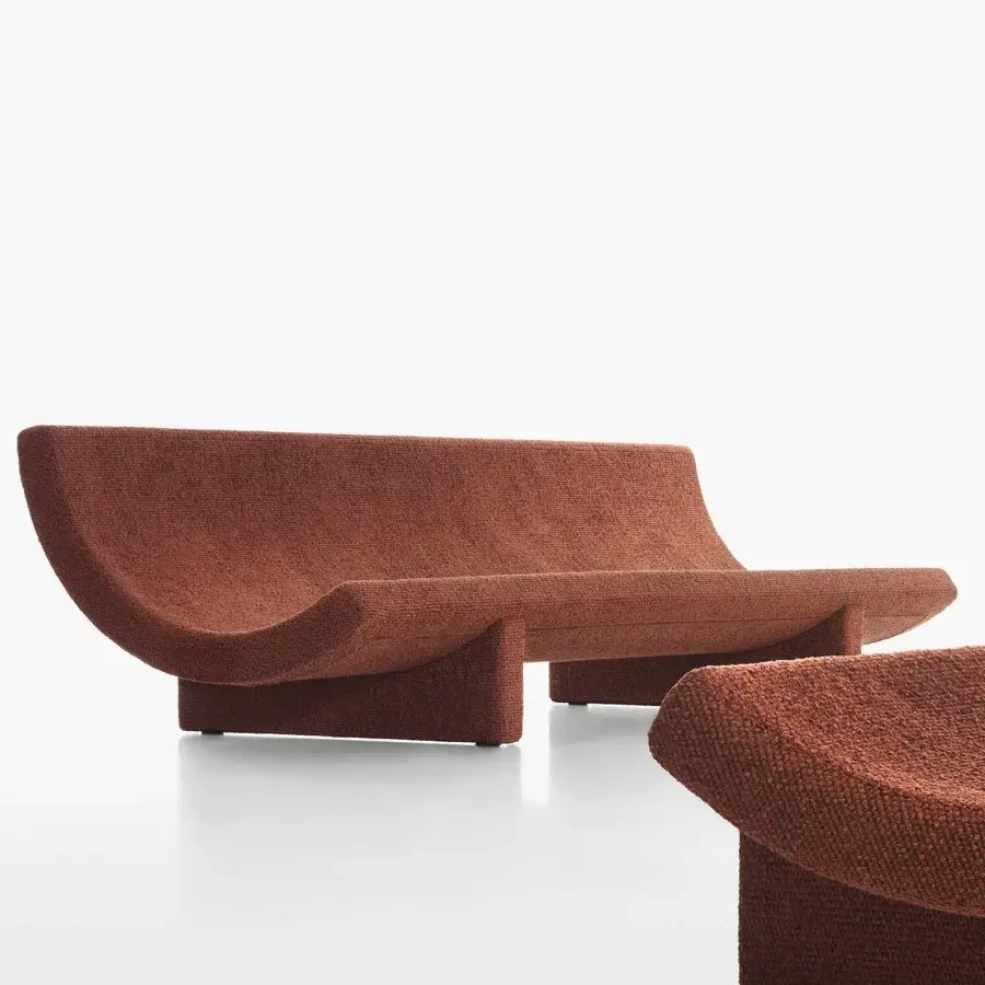 Lavish Acerbis Trench sofa with a fluid curve and reddish-brown textured textile expertly crafted in Italy