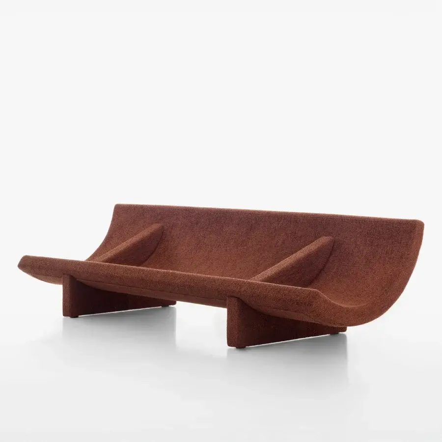 Exceptional Acerbis Trench sofa with a strikingly sculptural form upholstered in warm earthy brown textured textile