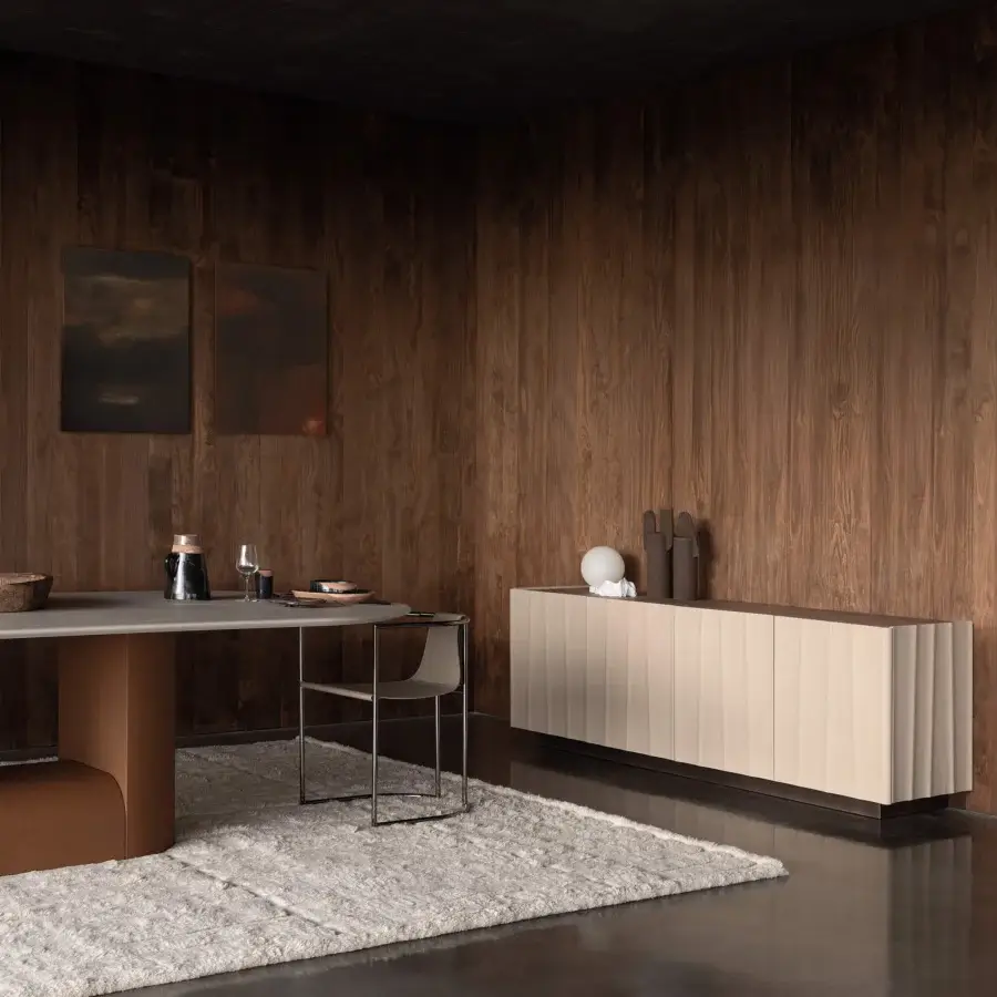 Elegant Cierre1972 Dune sideboard with pale taupe wood panels and smooth satin finish