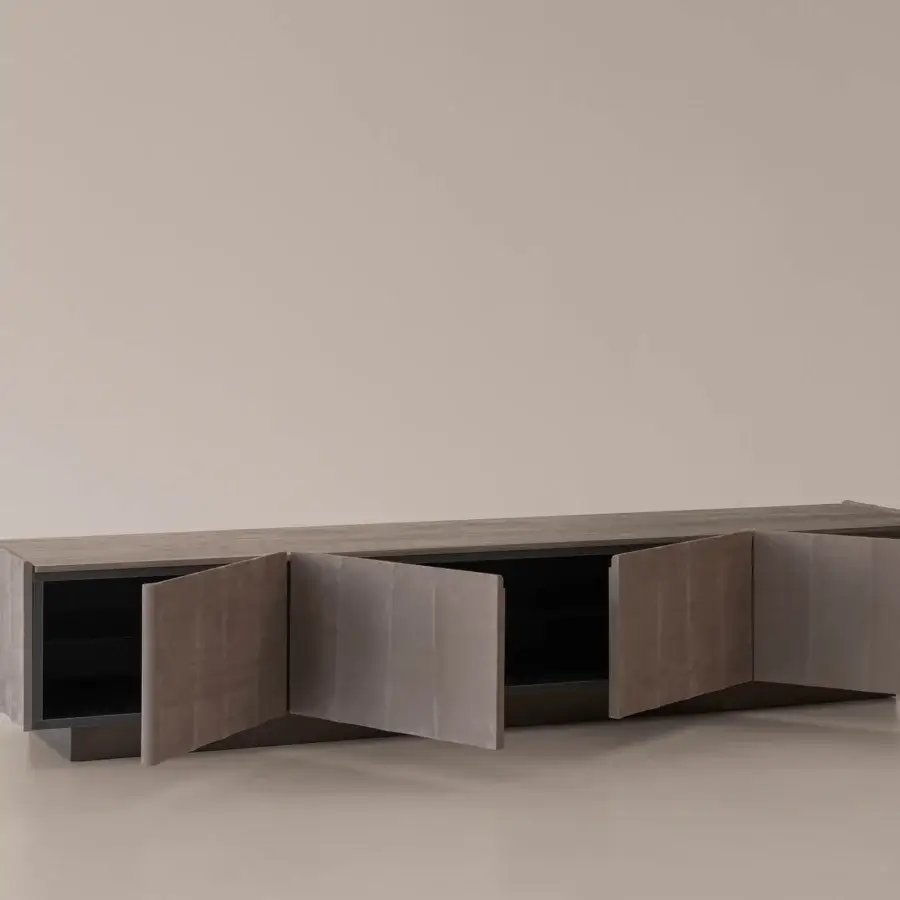 Distinguished Cierre1972 Dune sideboard crafted in wood with a muted taupe finish and recessed panels