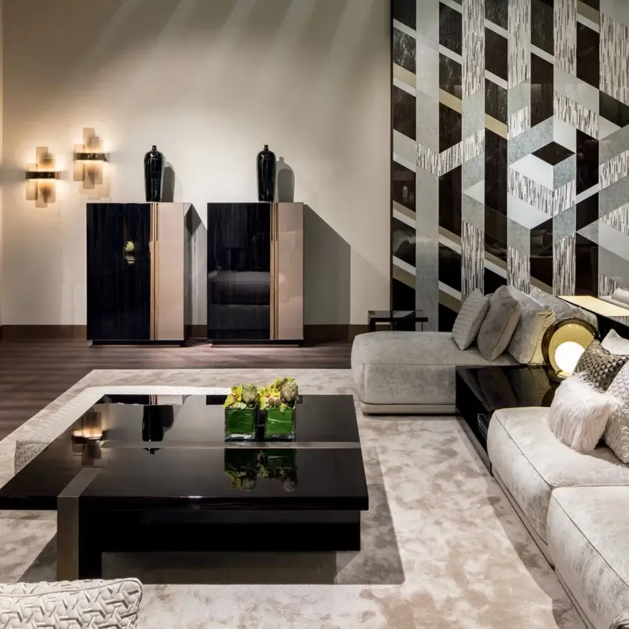 Innovative Sicis Alec coffee table crafted in ebony wood with liquid metal inserts and high-gloss polish