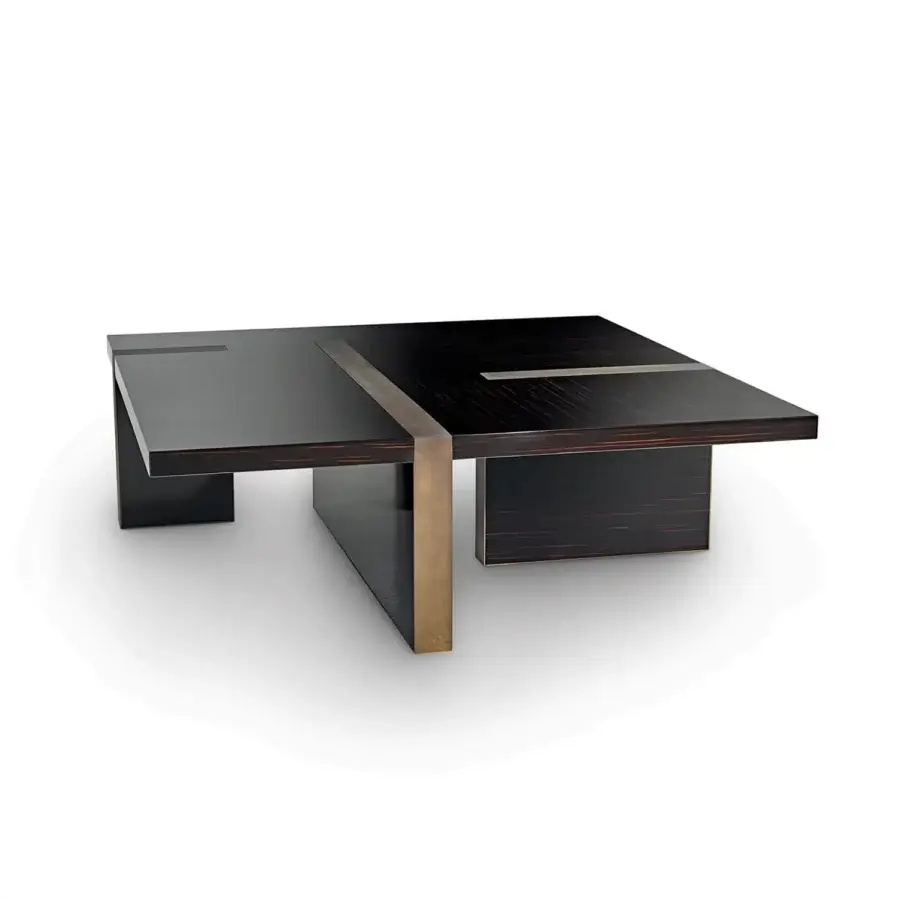 Distinguished Sicis Alec coffee table crafted in ebony wood with refined liquid metal inserts and high-gloss polish