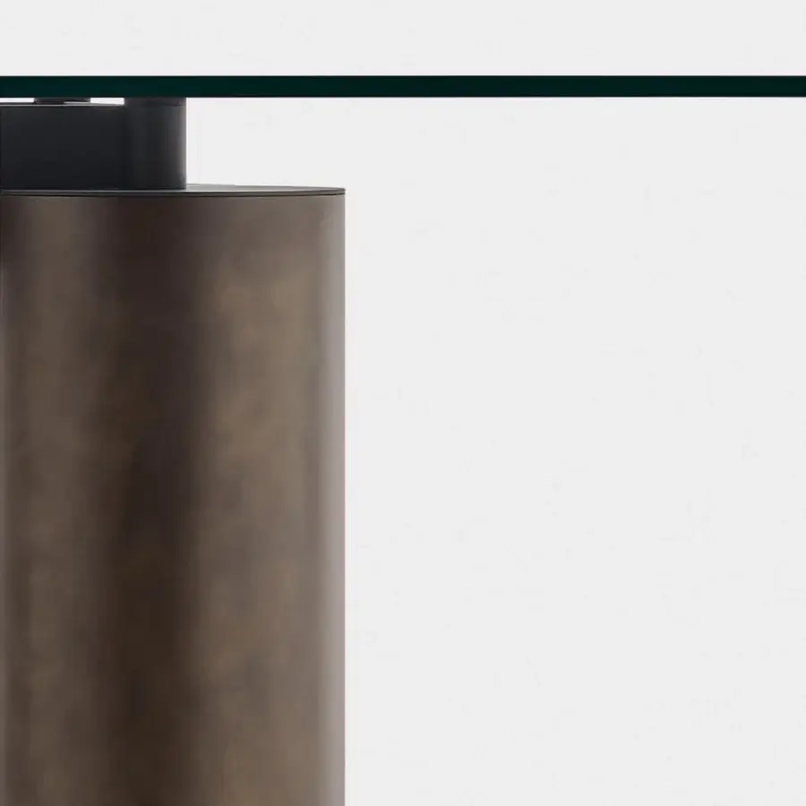 Exceptional Acerbis Serenissimo table with transparent glass and brownish-grey sandblasted blown glass base crafted with a matte finish
