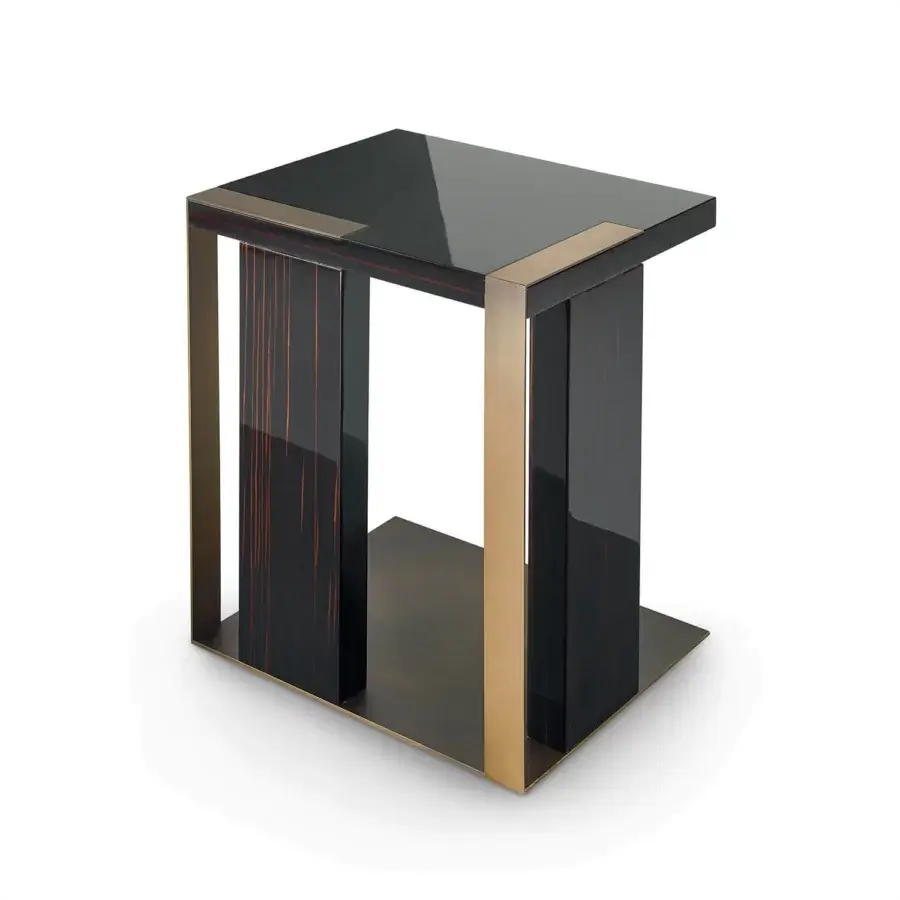 Lavish Sicis Alec side table crafted in ebony wood with gold-toned satin metal and liquid metal accents