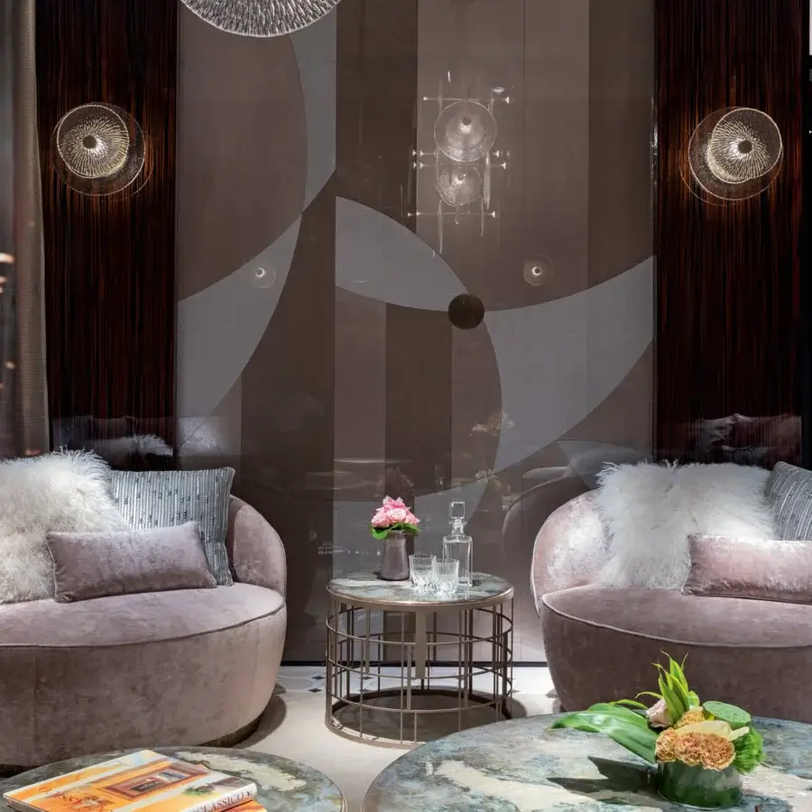 Distinguished Sicis Koro side & coffee table with luminous Vetrite glass and golden brass-finish metal base crafted in lacquered stainless steel