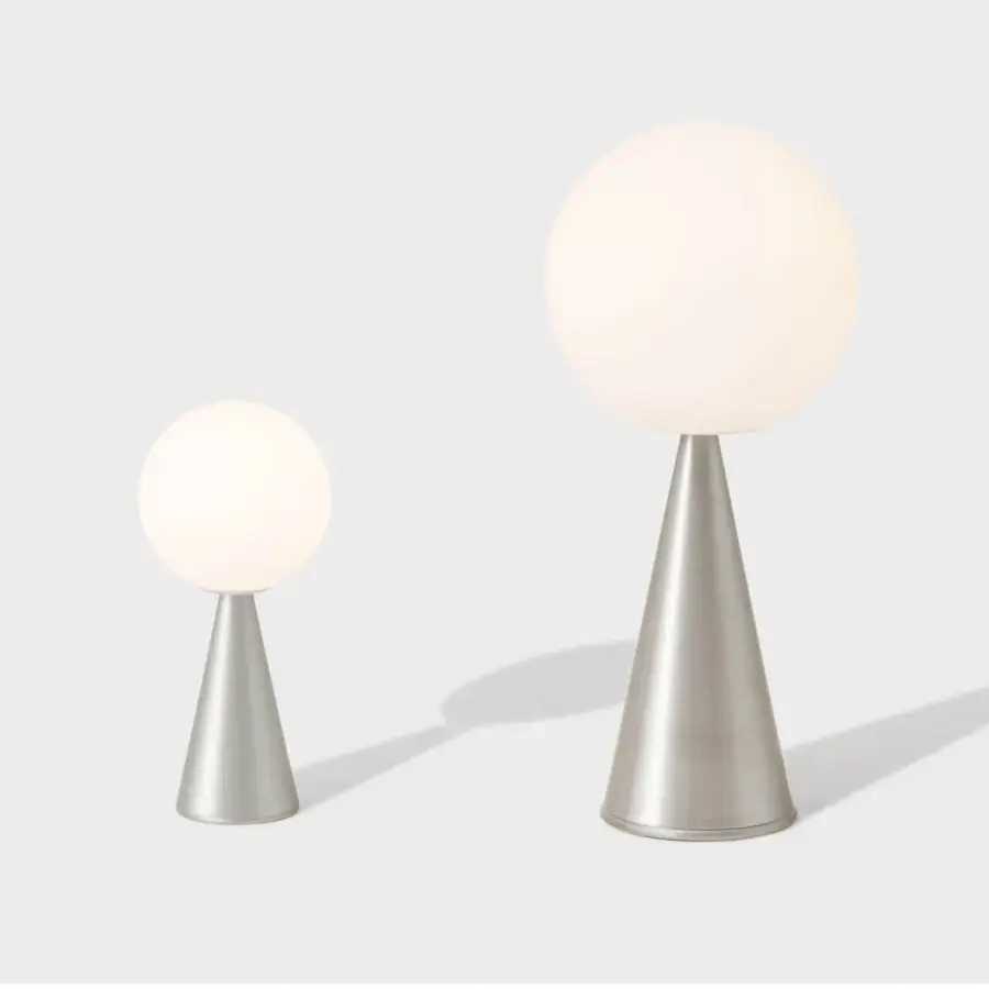 Superior FontanaArte Bilia table lamp with a balanced sphere and conical base crafted in metal with a satin white blown glass lampshade