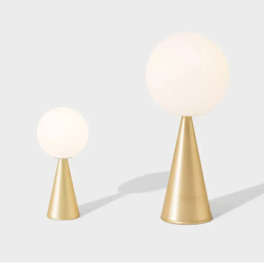 Distinguished FontanaArte Bilia table lamp with white blown glass lampshade and satin finish metal frame