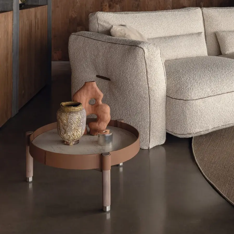 Distinguished Cierre1972 Miro coffee table with textured matte synthetic tabletop and satin reddish-brown wooden frame