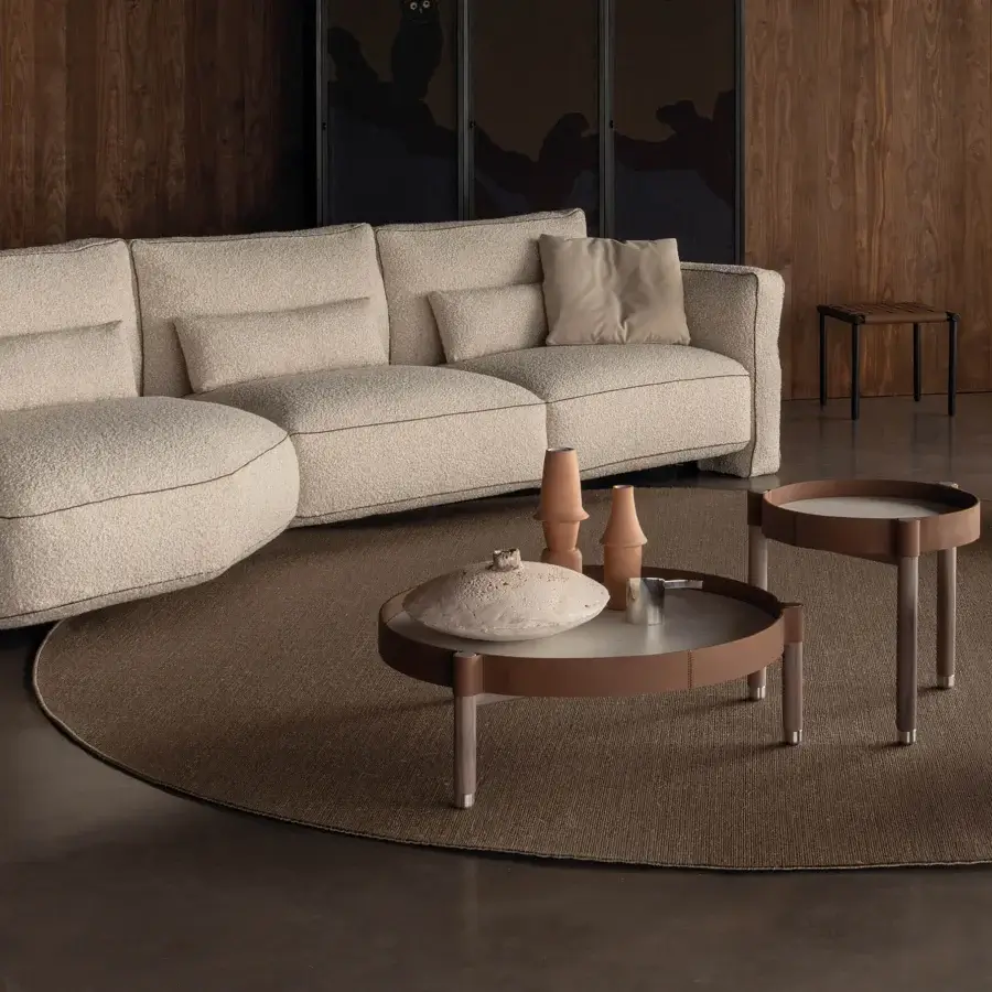 Elegant Cierre1972 Miro coffee table with warm brown surface and lighter wood composite detailing in a minimalist finish