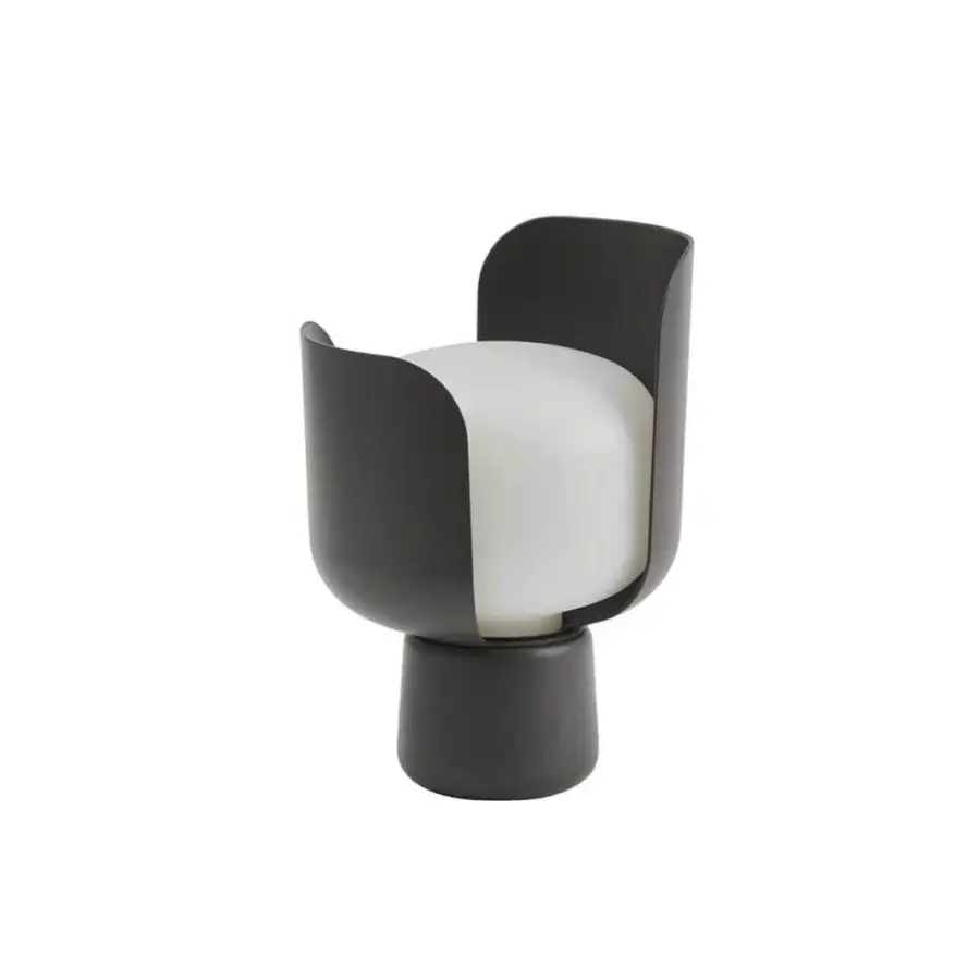 Elegant FontanaArte Blom table lamp with painted aluminum petals and a milk-white, opaline polyethylene diffuser in dark gray finish