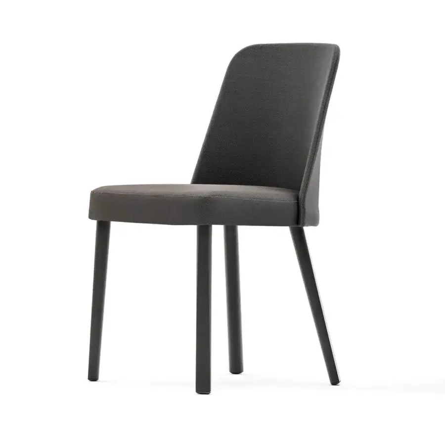 Refined Varaschin Emma chair with dark gray Textilene seat and backrest in powder-coated aluminum with a matte finish