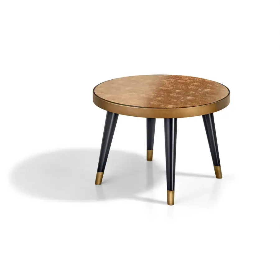 Superior Sicis Peggy round side & coffee table with bronzed tabletop and lacquered wood legs with gold caps