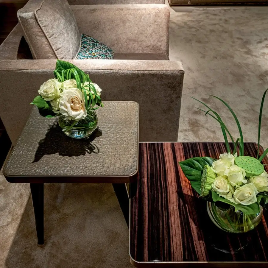 Elegant Sicis Peggy Square side & coffee table with ebony tabletop and lacquered wood base featuring a coated finish