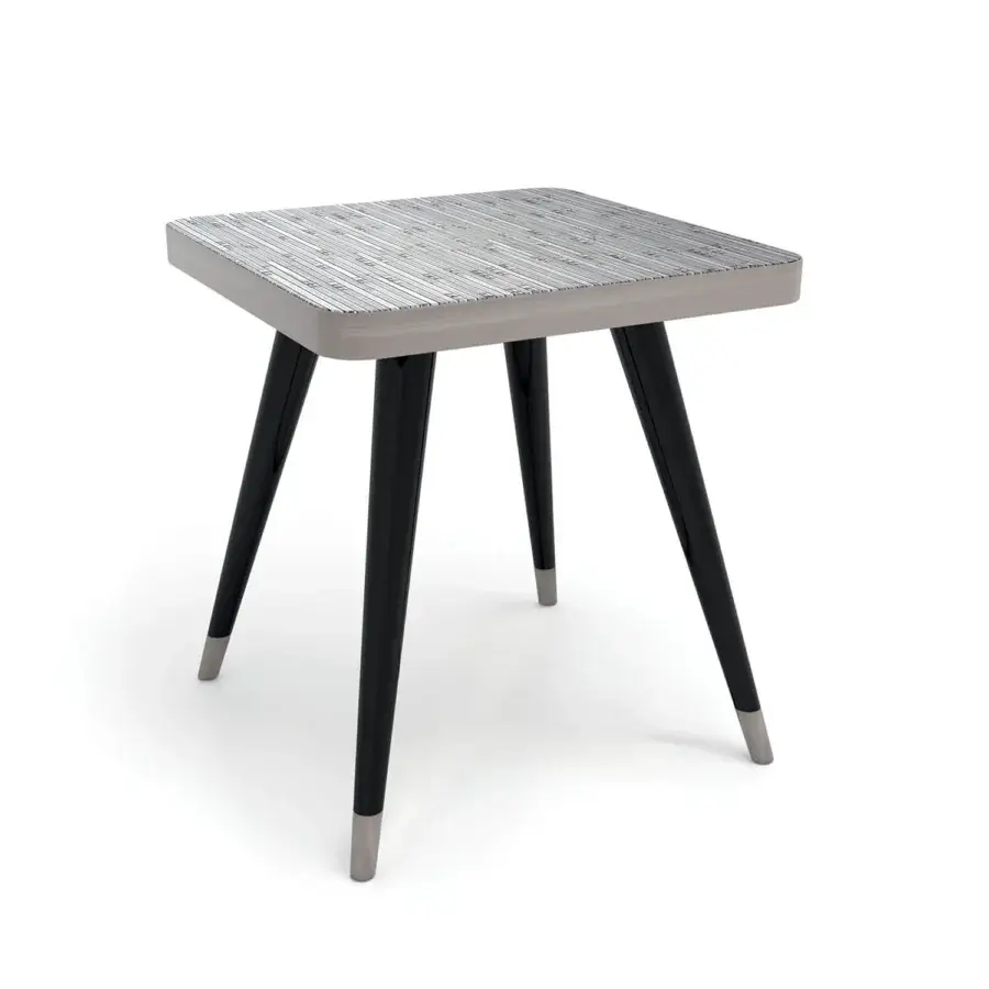 Superior Sicis Peggy Square side & coffee table with light gray textured tabletop and dark lacquered wood legs finished with coated lacquer