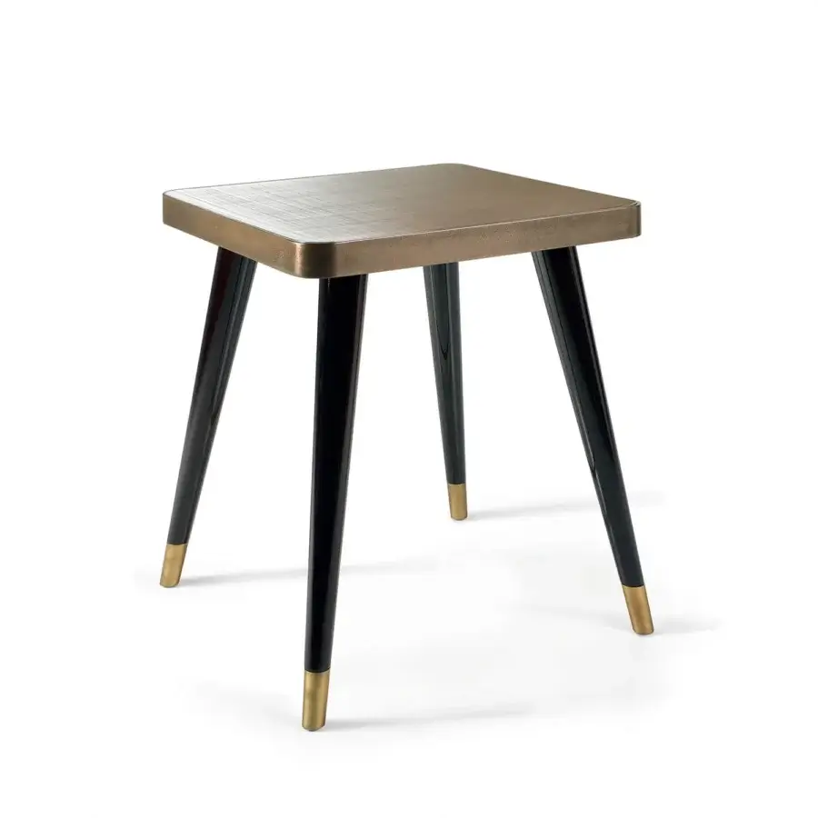 Distinguished Sicis Peggy Square side & coffee table with bronzed tabletop and dark lacquered wood legs finished with coated detailing and bright gold caps