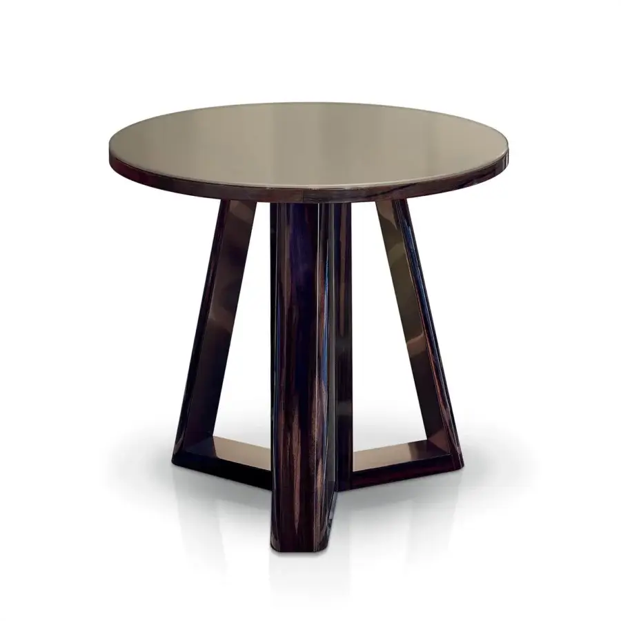 Superior Sicis Ray side & coffee table crafted with ebony wood and mirror, featuring a gauze pewter finish