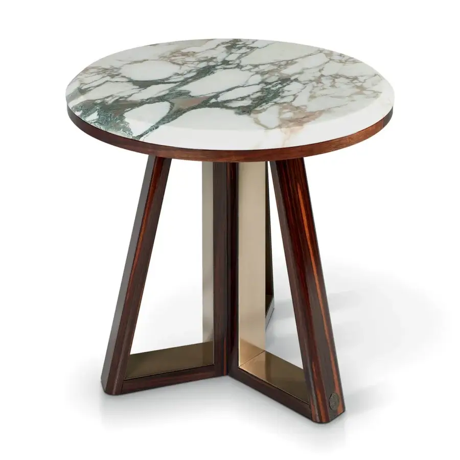 Distinguished Sicis Ray side & coffee table with Calacatta Gold marble and ebony wood frame in satin finish