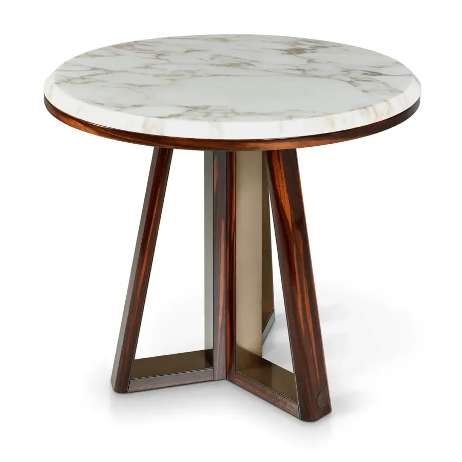 Elegant Sicis Ray side & coffee table with Calacatta Gold marble and ebony, satin-finish triangular legs