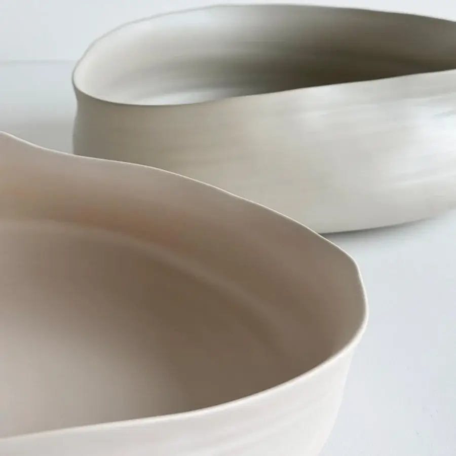 Exceptional Rina Menardi Cenote vessel set crafted from baked clay in a warm beige tone with a smooth matte finish