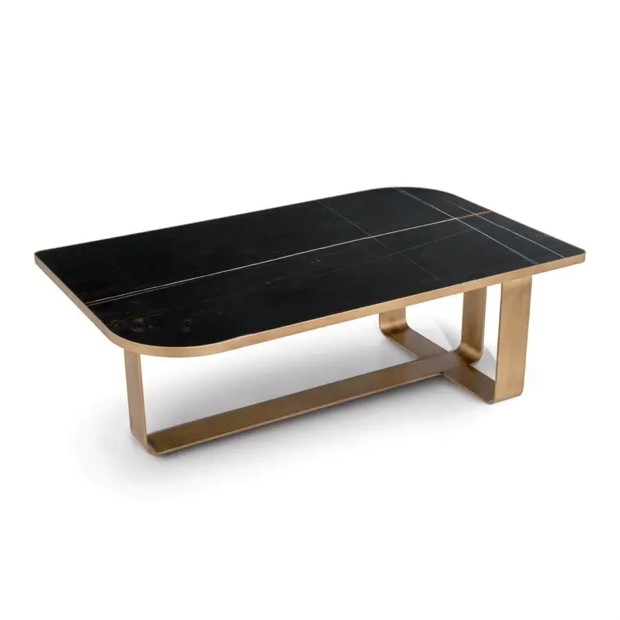 Superior Sicis Visconti coffee table with Aziz Black marble top and polished golden metal base crafted with a lacquered finish
