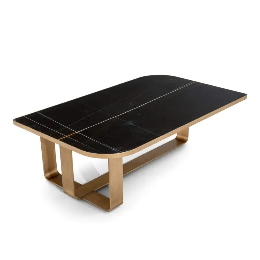 Distinguished Sicis Visconti coffee table with dramatic Aziz Black marble top and lacquered golden-toned metal base