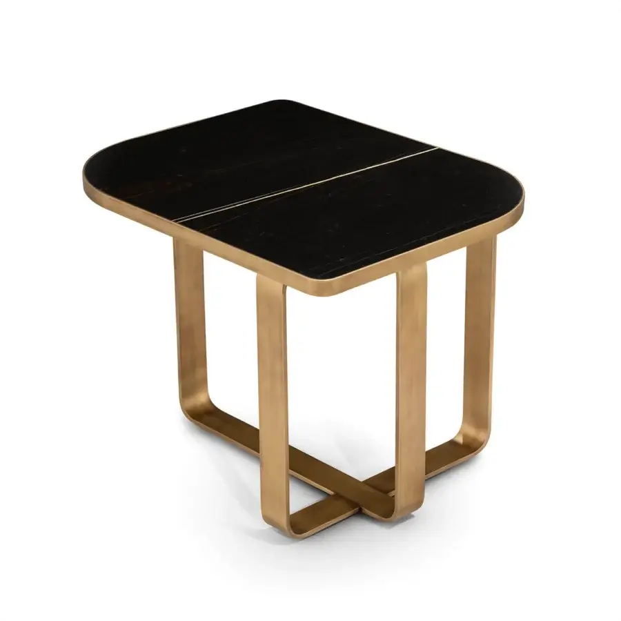 Distinguished Sicis Visconti side table with polished Aziz Black marble top and lacquered metal base crafted in Italy