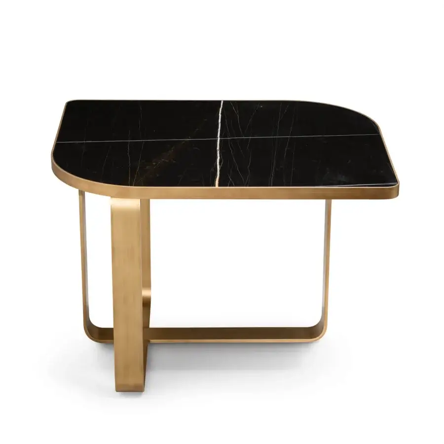 Superior Sicis Visconti side table with luxurious Aziz Black marble top and polished lacquered golden metal base