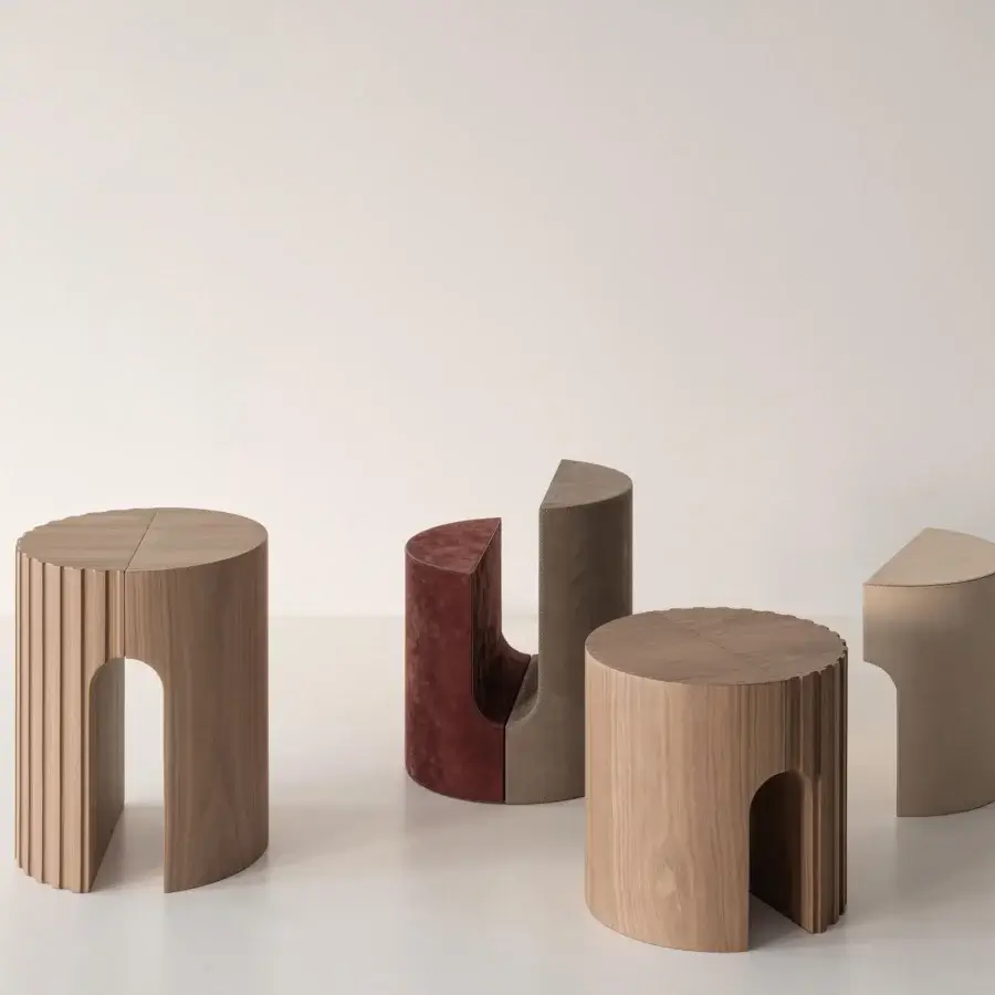 Distinctive Cierre1972 Twins side table crafted in light tan and reddish-brown wood with a satin finish