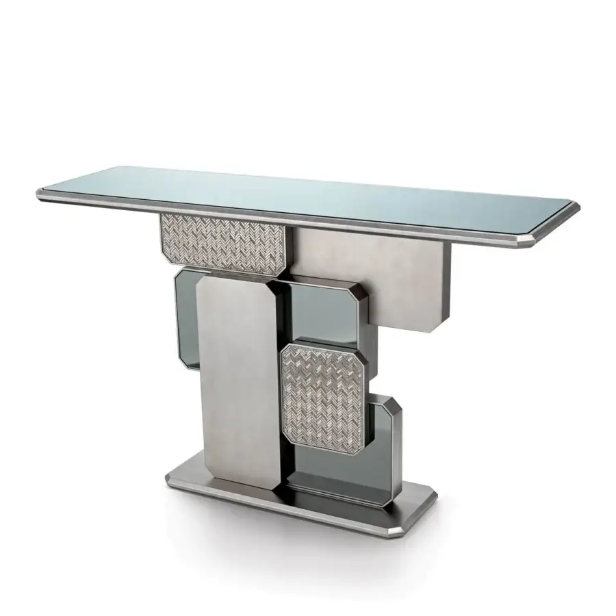 Superior Sicis Vienna Console crafted with a coated grey base and mosaic detailed mirror top