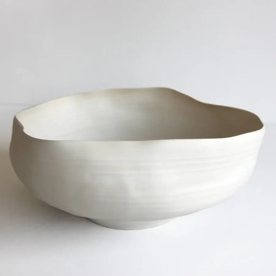 Exclusive Rina Menardi Fonti vessel crafted in Italy from baked clay with undulating form and smooth matte finish