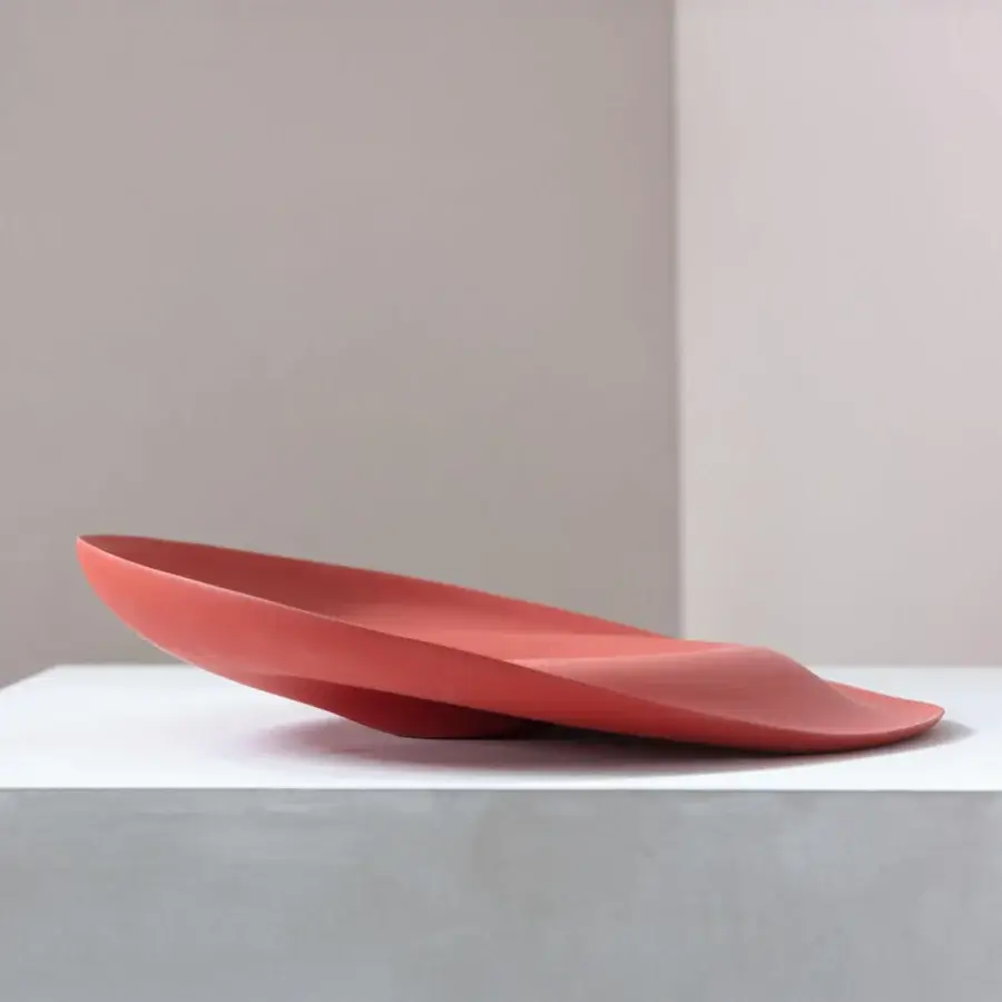 Distinguished Rina Menardi Trottole centerpiece sculpted from baked clay in Italy with subtle gradient variations