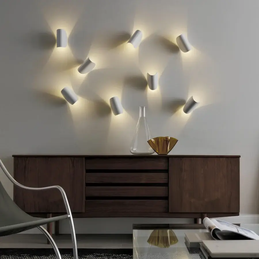 Superior FontanaArte IO wall lamp crafted in painted metal with a clean white finish and dual LED light emission