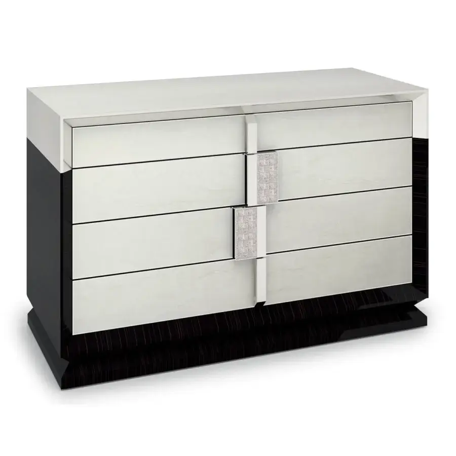 Elegant Sicis Blake dresser crafted in rich ebony wood with luxurious Vetrite glass and black satin finish