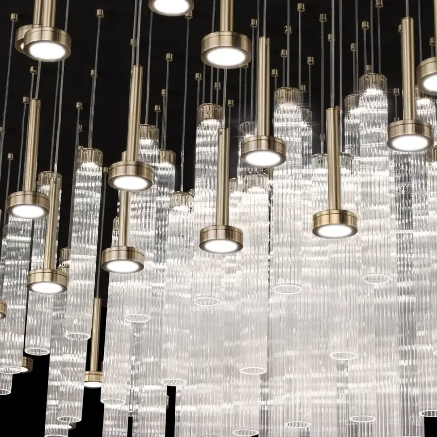 Distinguished Euroluce Astract suspension lamp with textured aluminum and delicate borosilicate glass in a golden-toned metallic finish