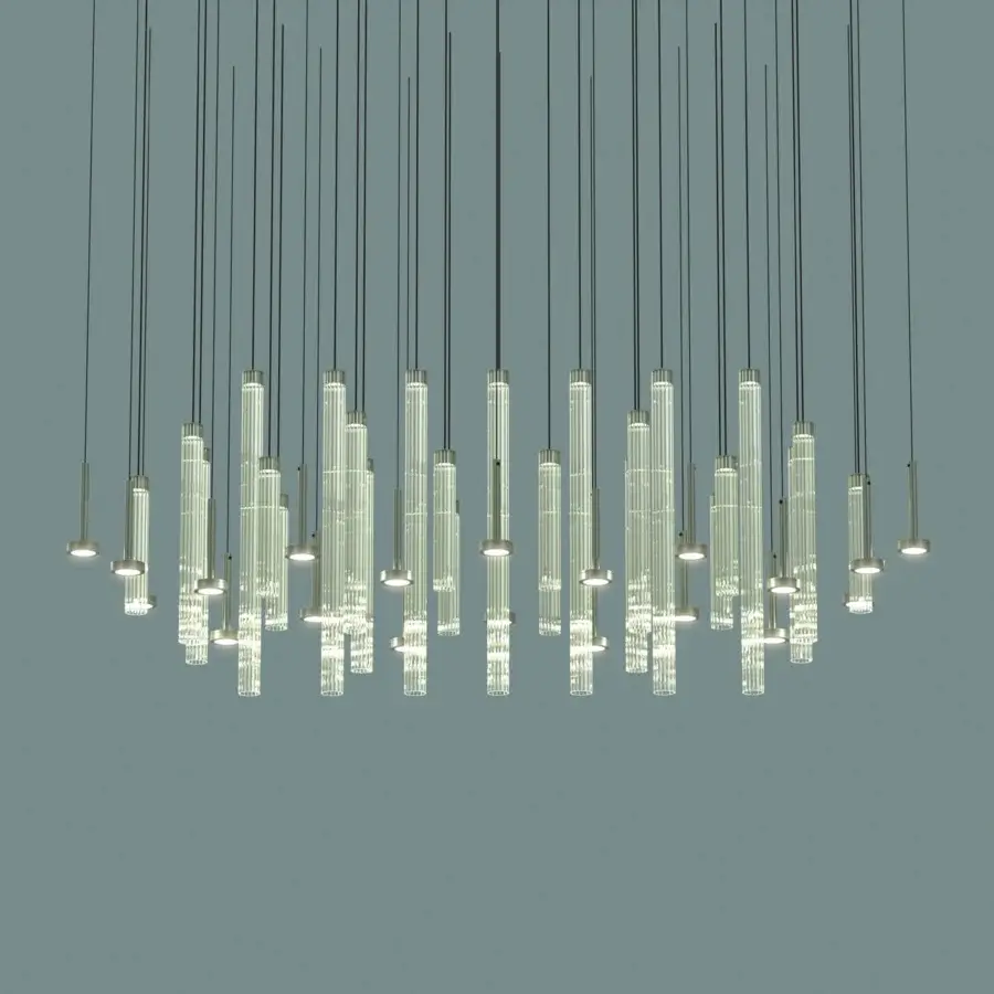 Superior Euroluce Astract suspension lamp with textured aluminum and delicate borosilicate glass in a muted silver-gray finish