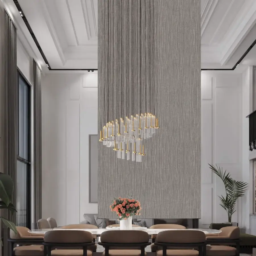 Exceptional Euroluce Astract suspension lamp with cascading tiers built in textured aluminum and delicate borosilicate glass with radiant gold finish
