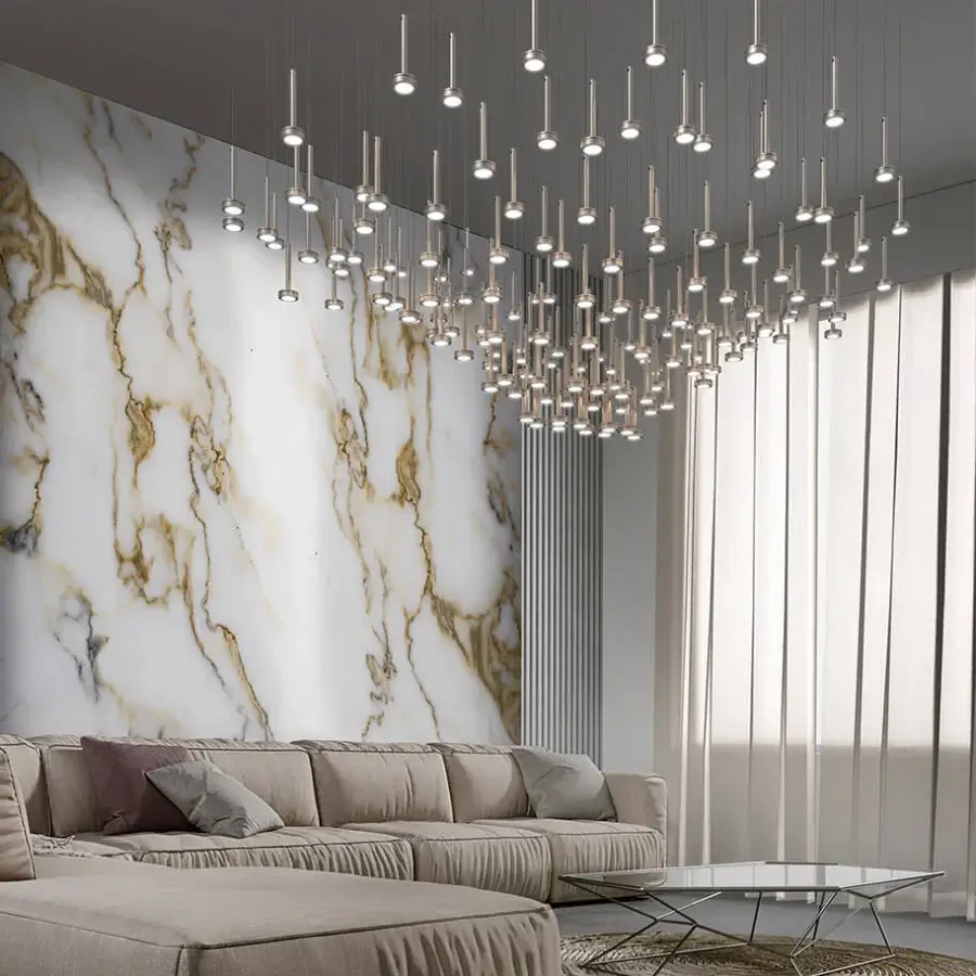 Distinguished Euroluce Astral suspension lamp with a cluster of slender cylindrical forms in satin muted silver metal