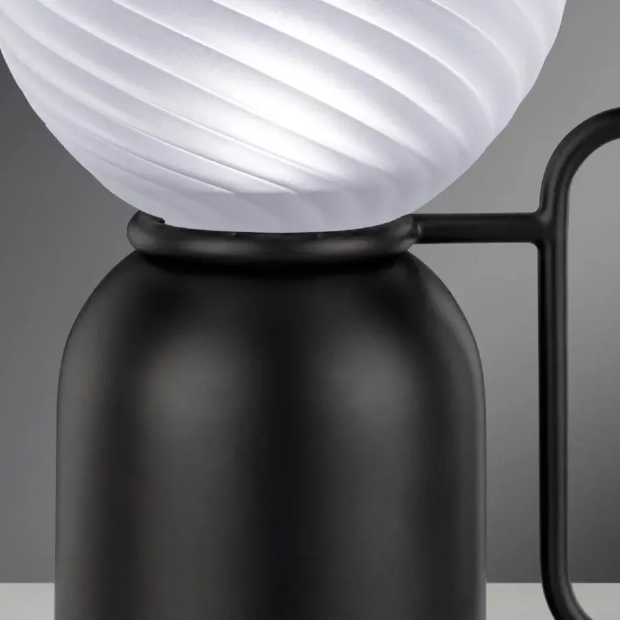 Superior Euroluce Atlas table lamp with matte black metal base and vertically ribbed white shade