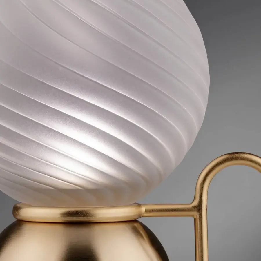 Elegant Euroluce Atlas table lamp with golden metal and frosted ribbed glass shade crafted in Italy