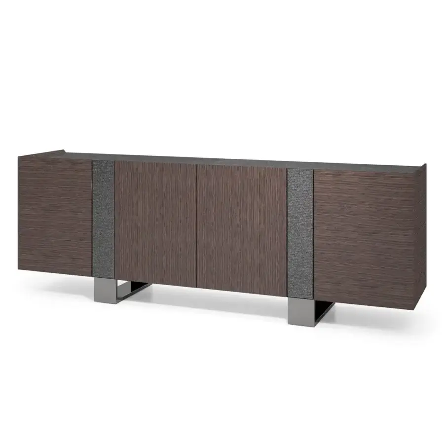 Elegant Sicis Garret sideboard with glossy lacquered medium-toned brown and dark gray accents built in foam glass