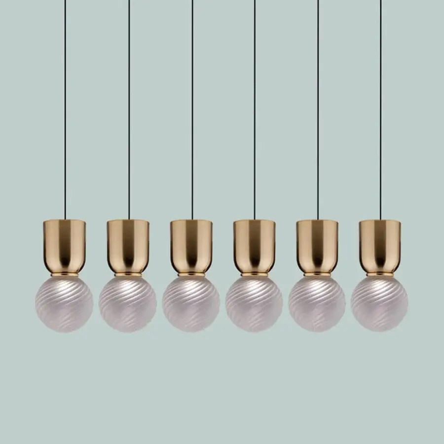 Elegant Euroluce Atlas suspension lamp with gold-toned metal and iridescent pale pink to white glass diffuser