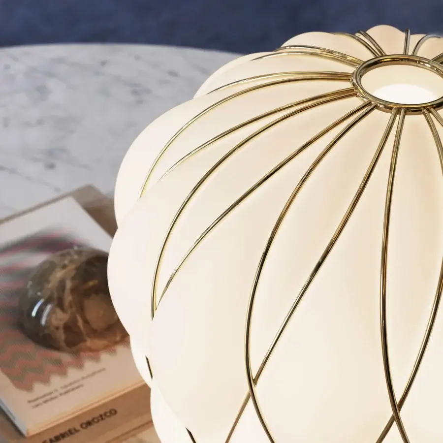 Elegant FontanaArte Pinecone table lamp crafted with caged blown glass and glossy galvanic-treated metal creating kaleidoscopic effects