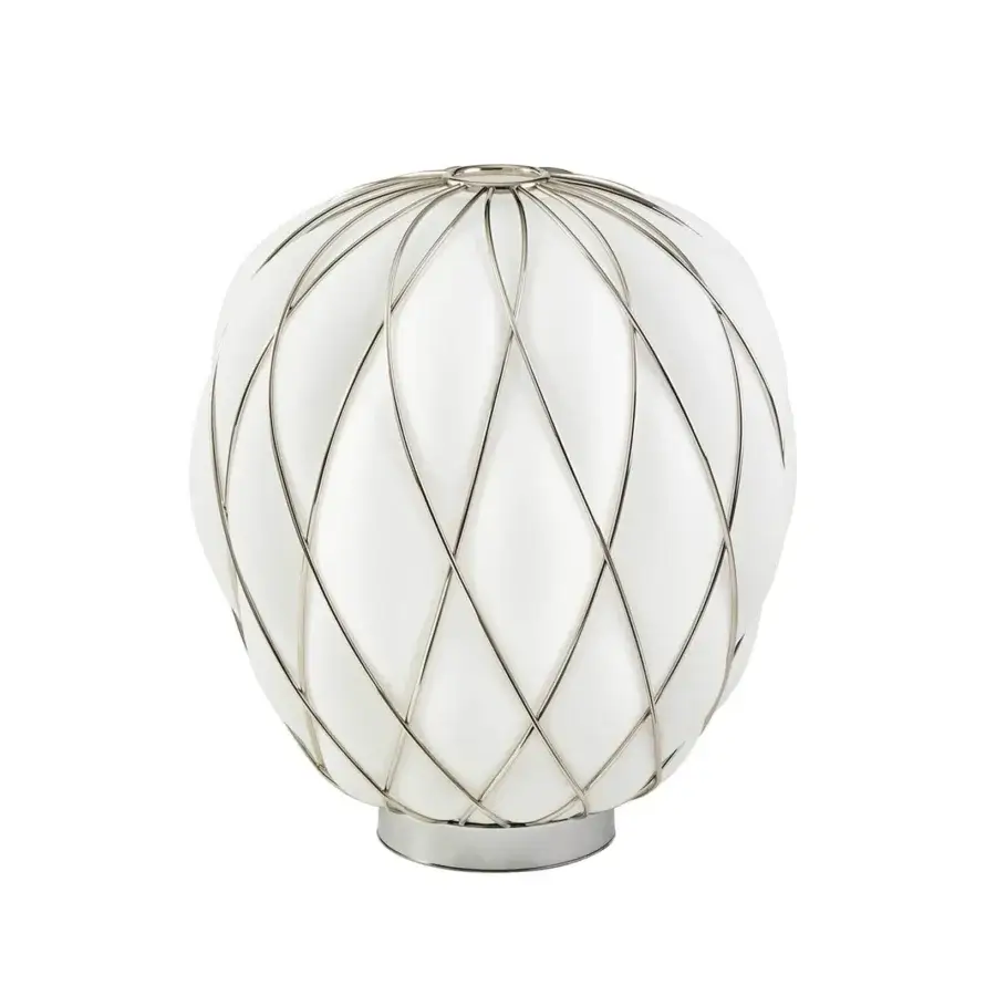 Superior FontanaArte Pinecone table lamp with caged blown glass and polished silver-toned metallic bands crafted in Italy