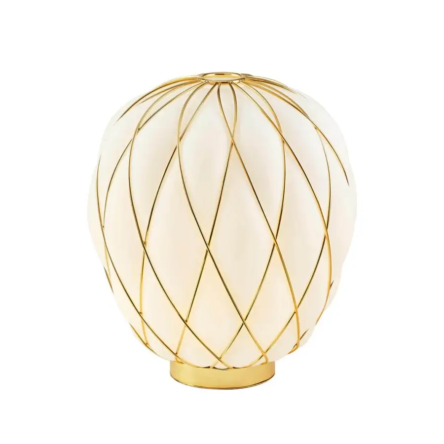 Exceptional FontanaArte Pinecone table lamp crafted with caged blown glass and glossy galvanic-treated metal framework