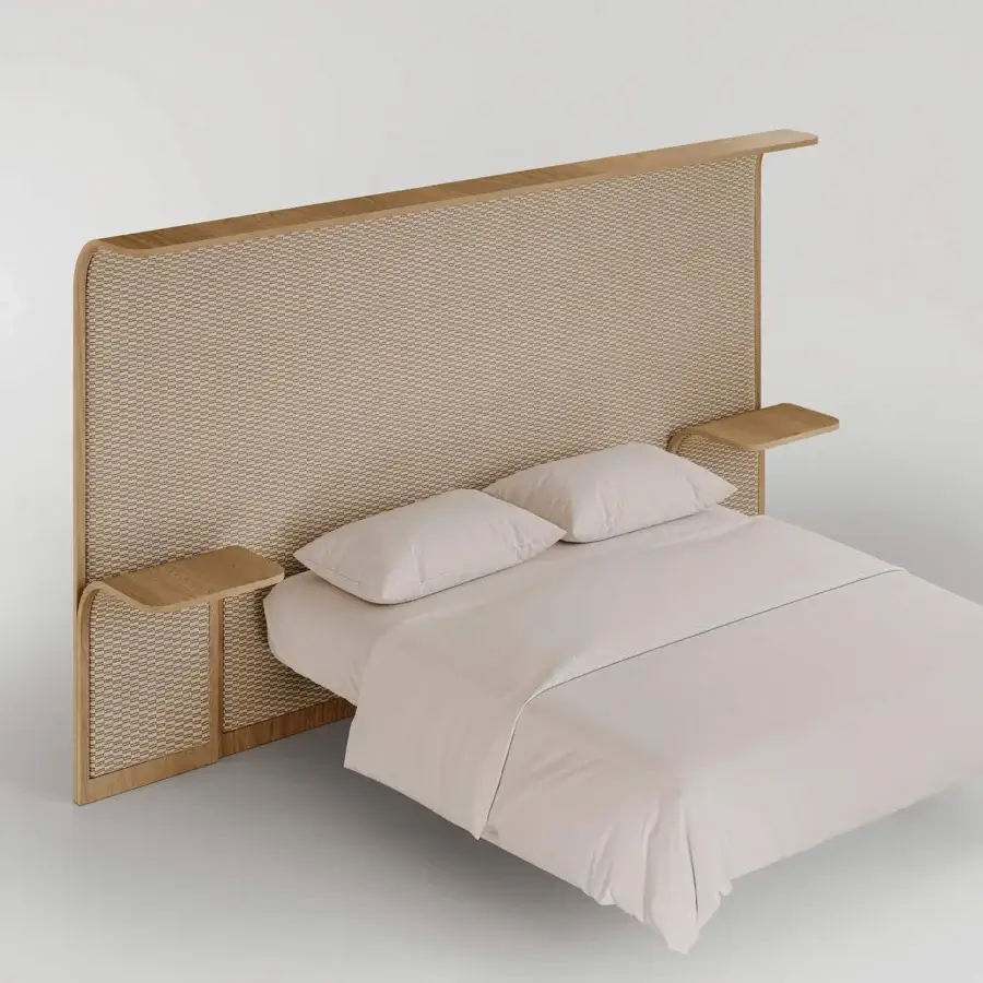 Distinguished Bolzan Letti Courtoisie headboard crafted with ash veneer and laminated curved plywood in a natural beige finish