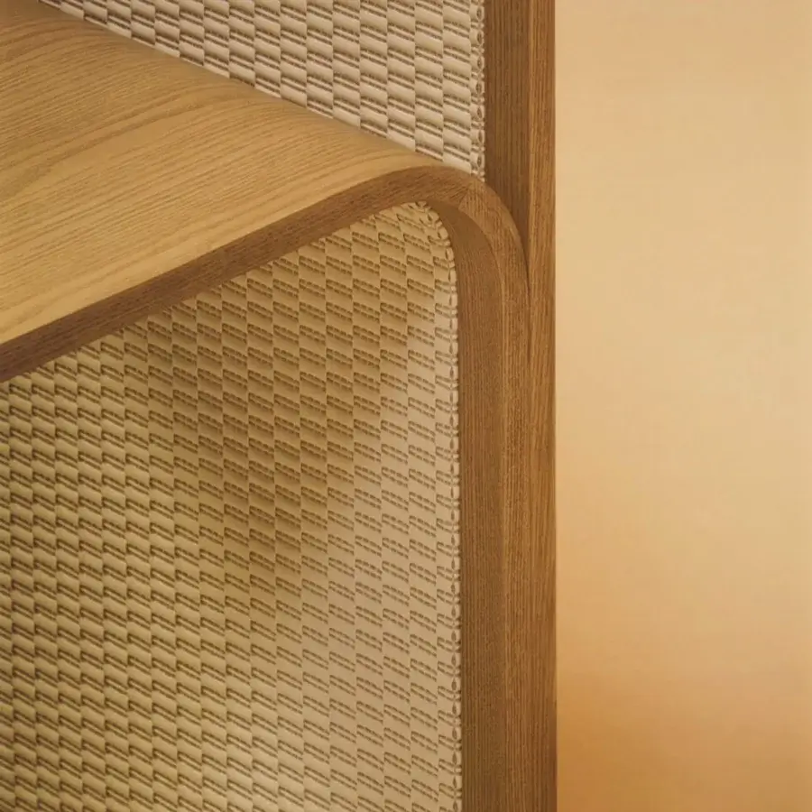 Distinguished Bolzan Letti Courtoisie headboard crafted with light brown ash veneer and curved plywood, finished with fine oil